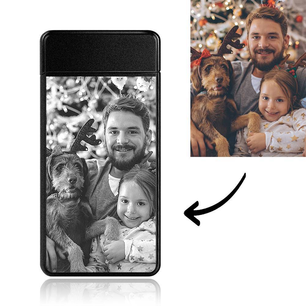 Photo Lighter With Engraving Electric Lighter Black Scrub Christmas Gift