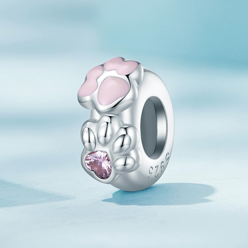 Cat's Paw Stopper Charm Spacer Charm Silver Gift for Pet Lover