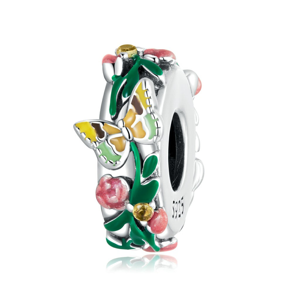 Butterfly Blooms Stopper Charm Spacer Charm Silver