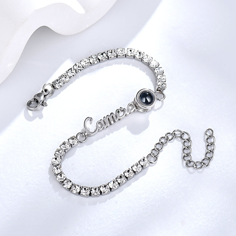 Custom Name Tennis Bracelets Photo Projection Fashionable All Diamonds Bracelet Gifts For Her