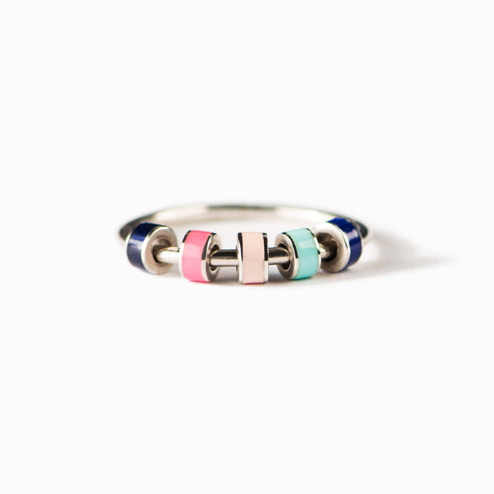 Fidget Ring Spinner Anti-anxiety Silver Ring Macaron Enamel Jewelry Gifts for Her