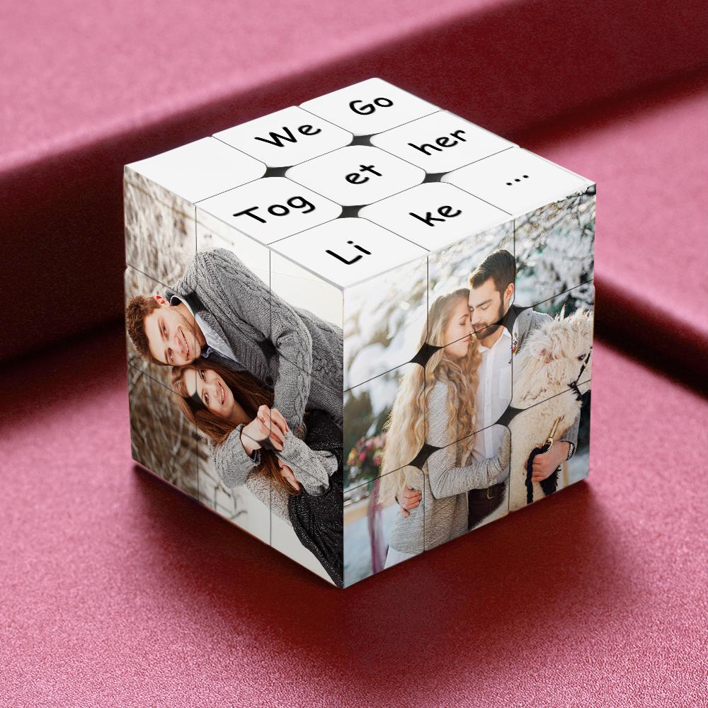 Personalized Photo Cube Custom Text Gift For Couples We Go Together Like