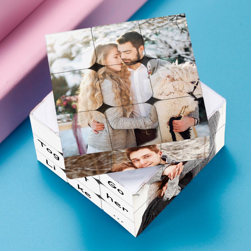 Personalized Photo Cube Custom Text Gift For Couples We Go Together Like