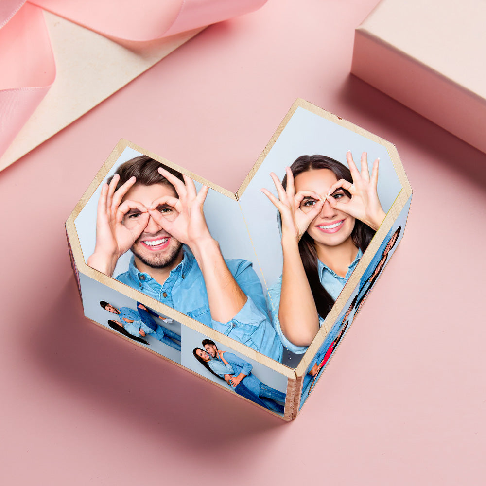 Personalized Heart Wooden Photo Rubic's Cube Home Ornament Rubic's Cube Gift for Couples