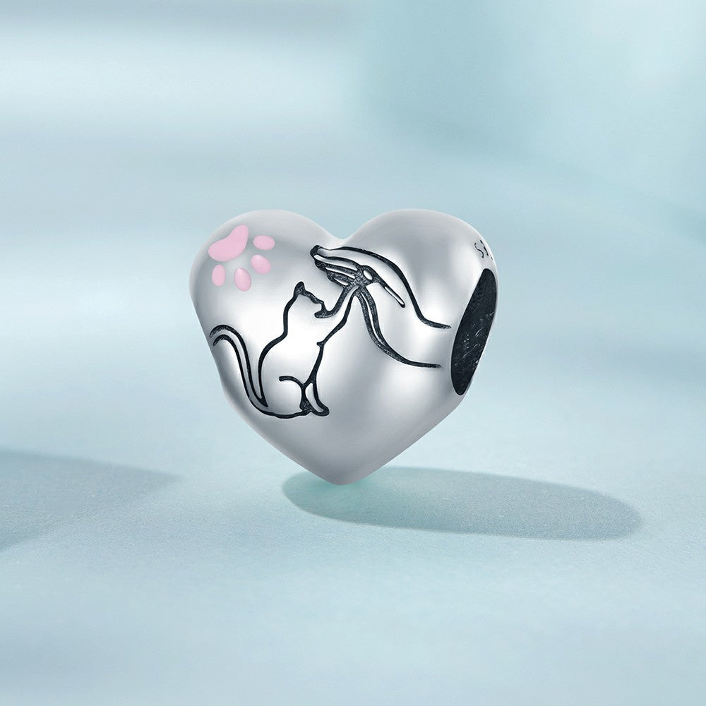 Pink Paw Prints Enamel Charm Silver Gift for Pet Lover