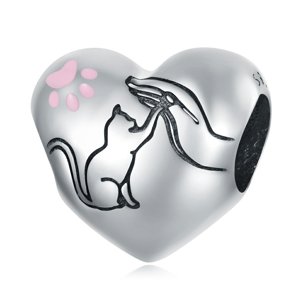 Pink Paw Prints Enamel Charm Silver Gift for Pet Lover