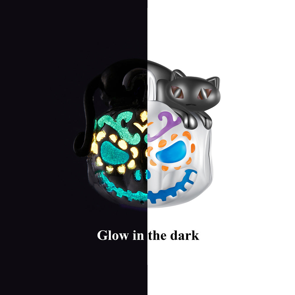 Glow-in-the-dark Halloween Pumpkin Lights Enamel Charm Silver Halloween Gifts