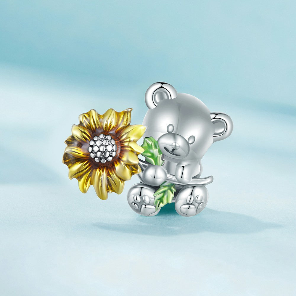Sun Bear Enamel Charm Silver