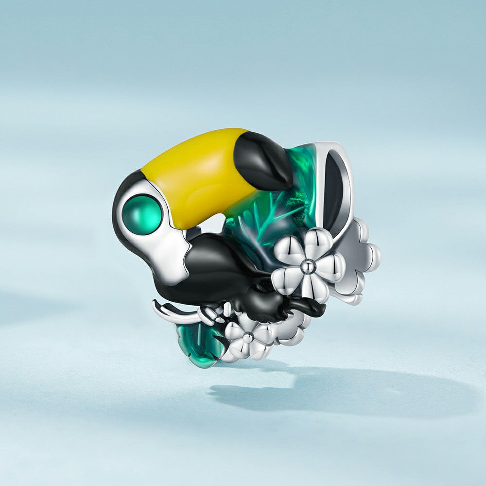 Jungle Toucan Enamel Charm Silver
