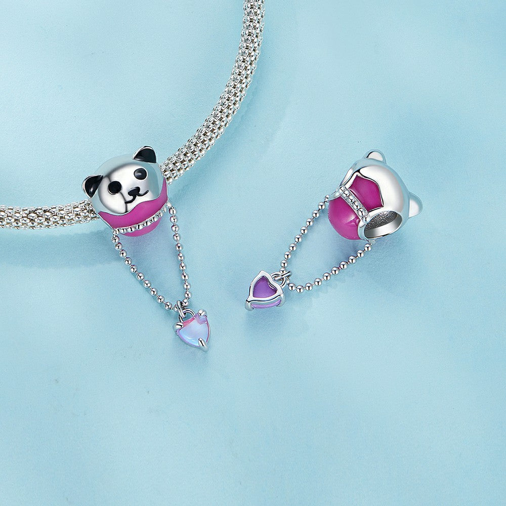 Bear Hot Air Balloon Enamel Charm Silver