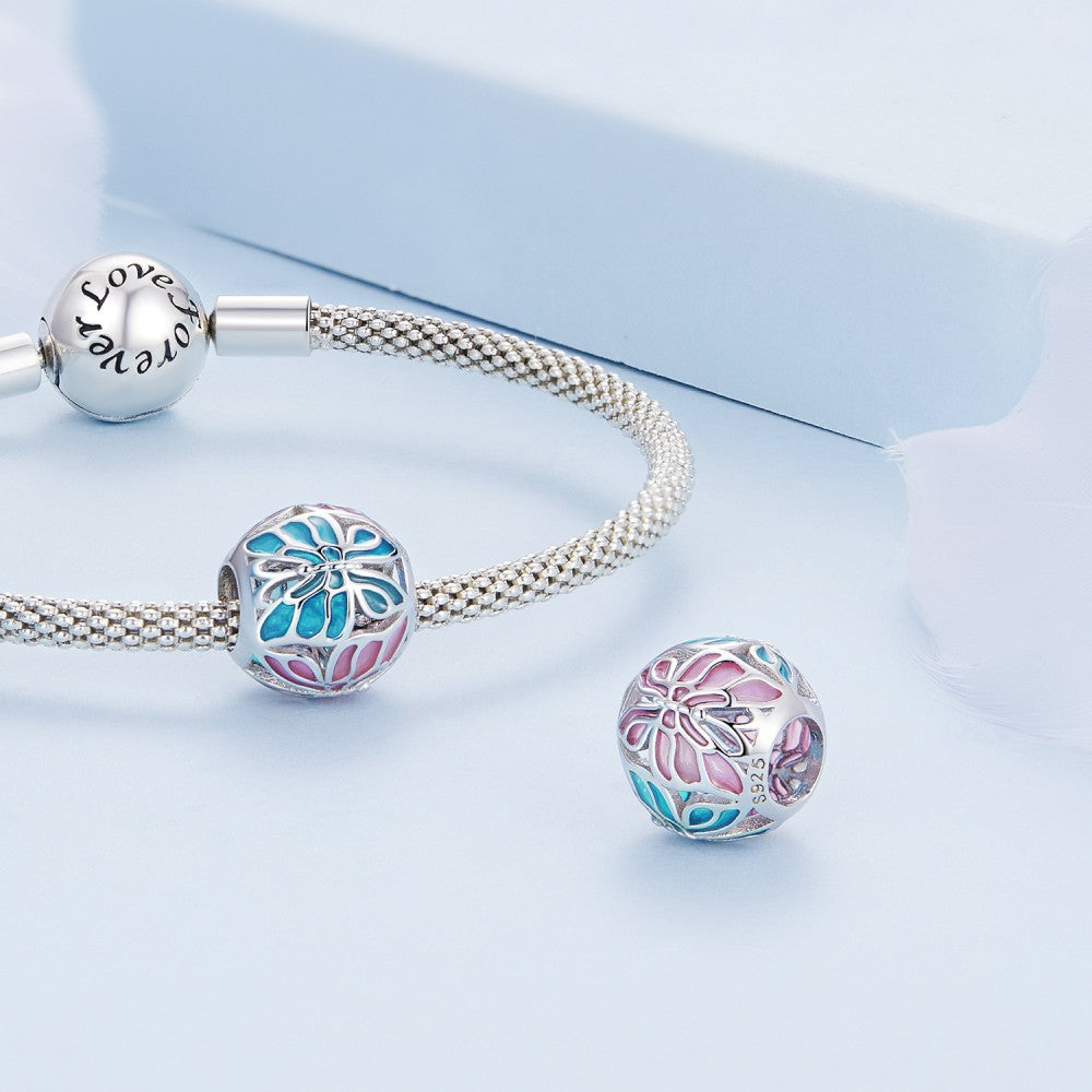 Colorful Butterflies Enamel Charm Silver