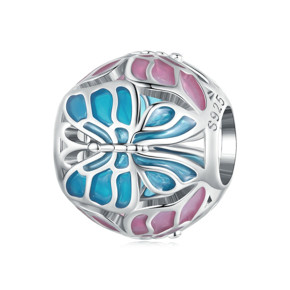 Colorful Butterflies Enamel Charm Silver