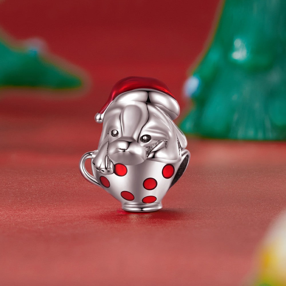 Teacup Pup Enamel Charm Silver Gift for Pet Lover