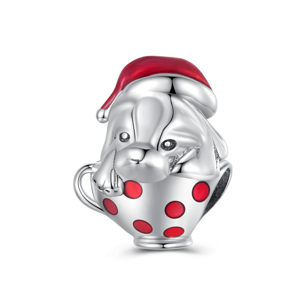 Teacup Pup Enamel Charm Silver Gift for Pet Lover