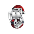 Christmas Lucky Cat Enamel Charm Silver Christmas Gifts