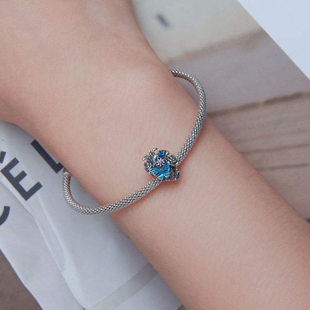 Heart Butterfly Enamel Charm Silver