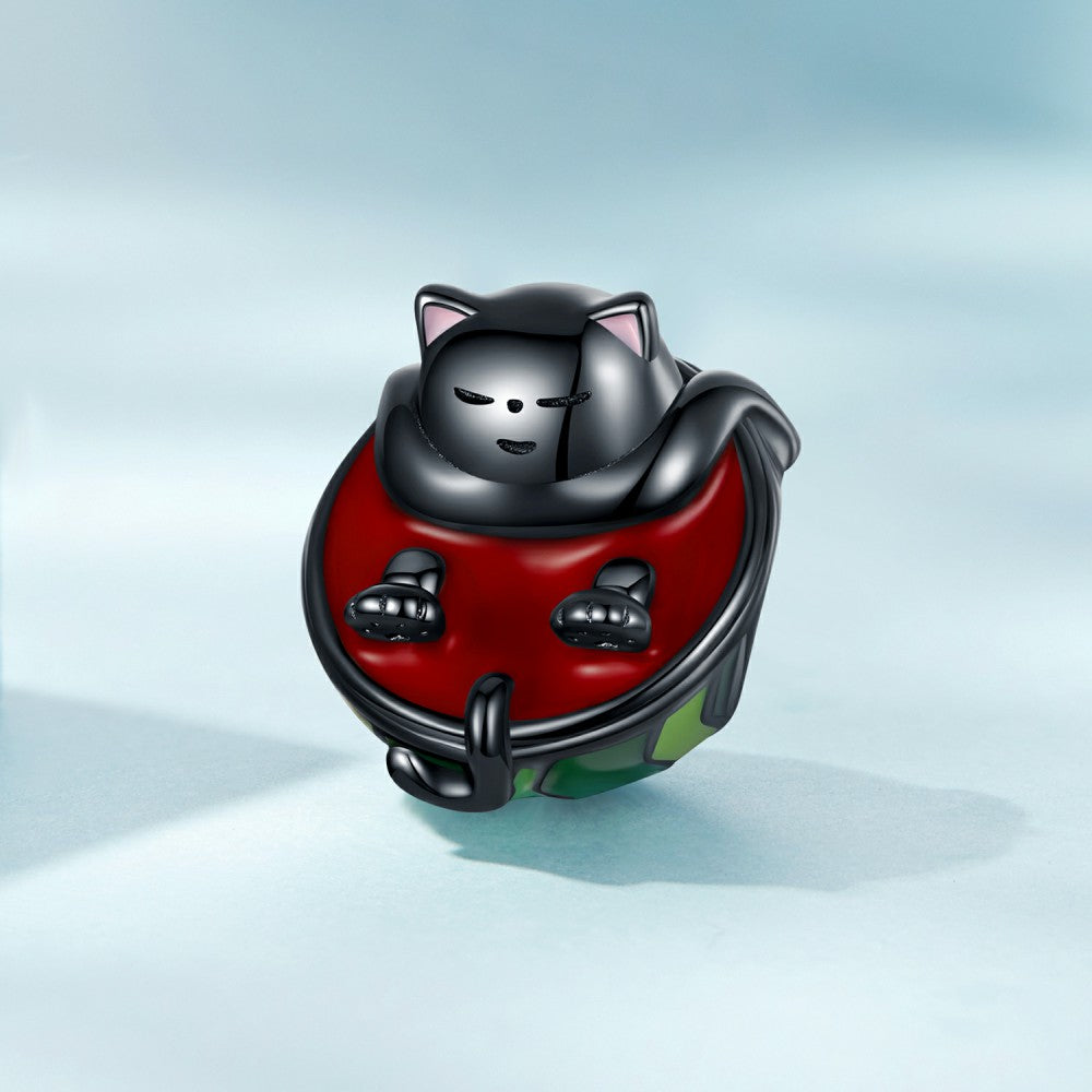 Watermelon Cat Enamel Charm Silver Gift for Pet Lover
