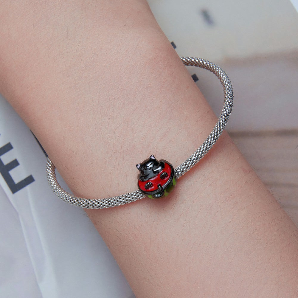 Watermelon Cat Enamel Charm Silver Gift for Pet Lover
