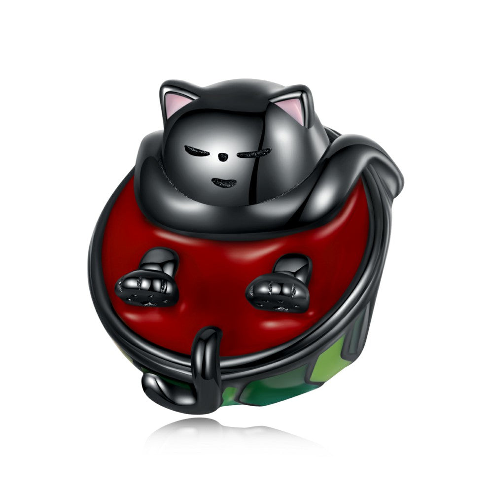 Watermelon Cat Enamel Charm Silver Gift for Pet Lover