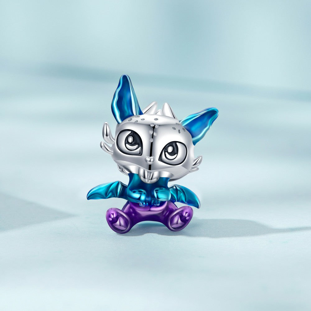 Baby Dragon Enamel Charm Silver