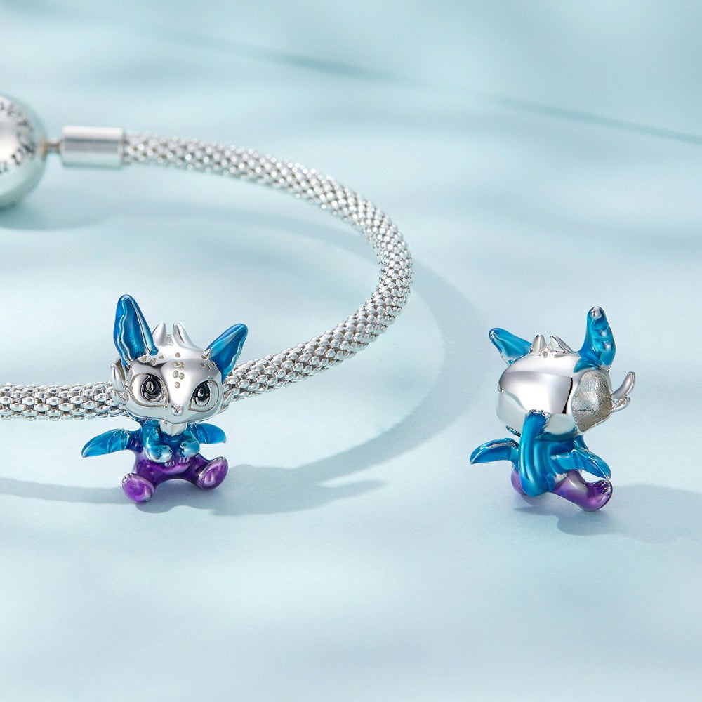 Baby Dragon Enamel Charm Silver
