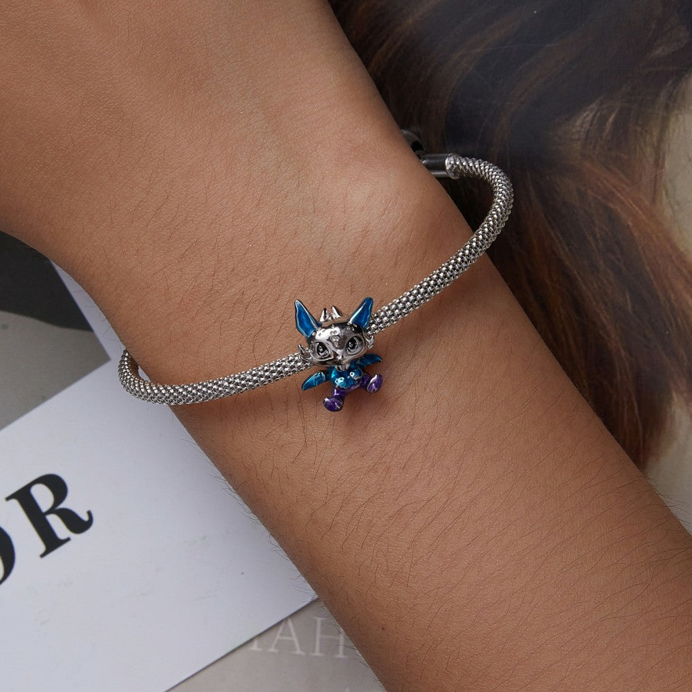 Baby Dragon Enamel Charm Silver
