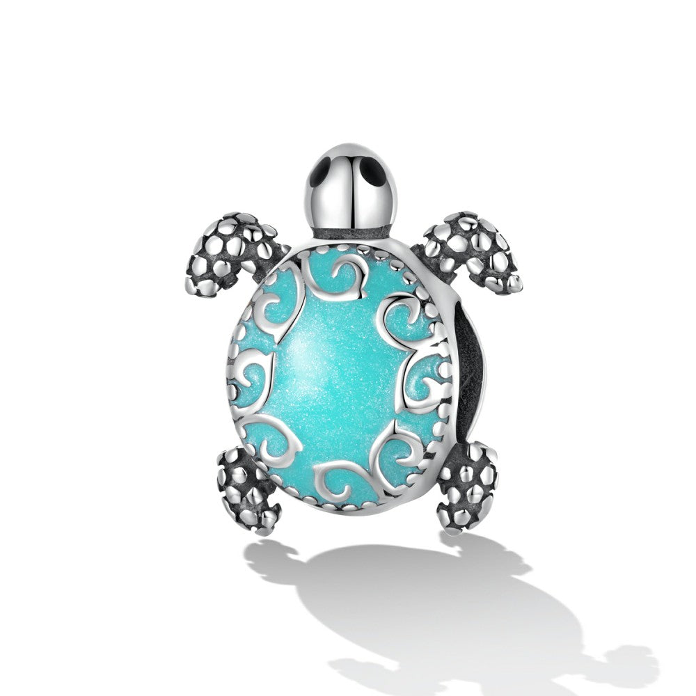 Longevity Sea Turtle Enamel Charm Silver