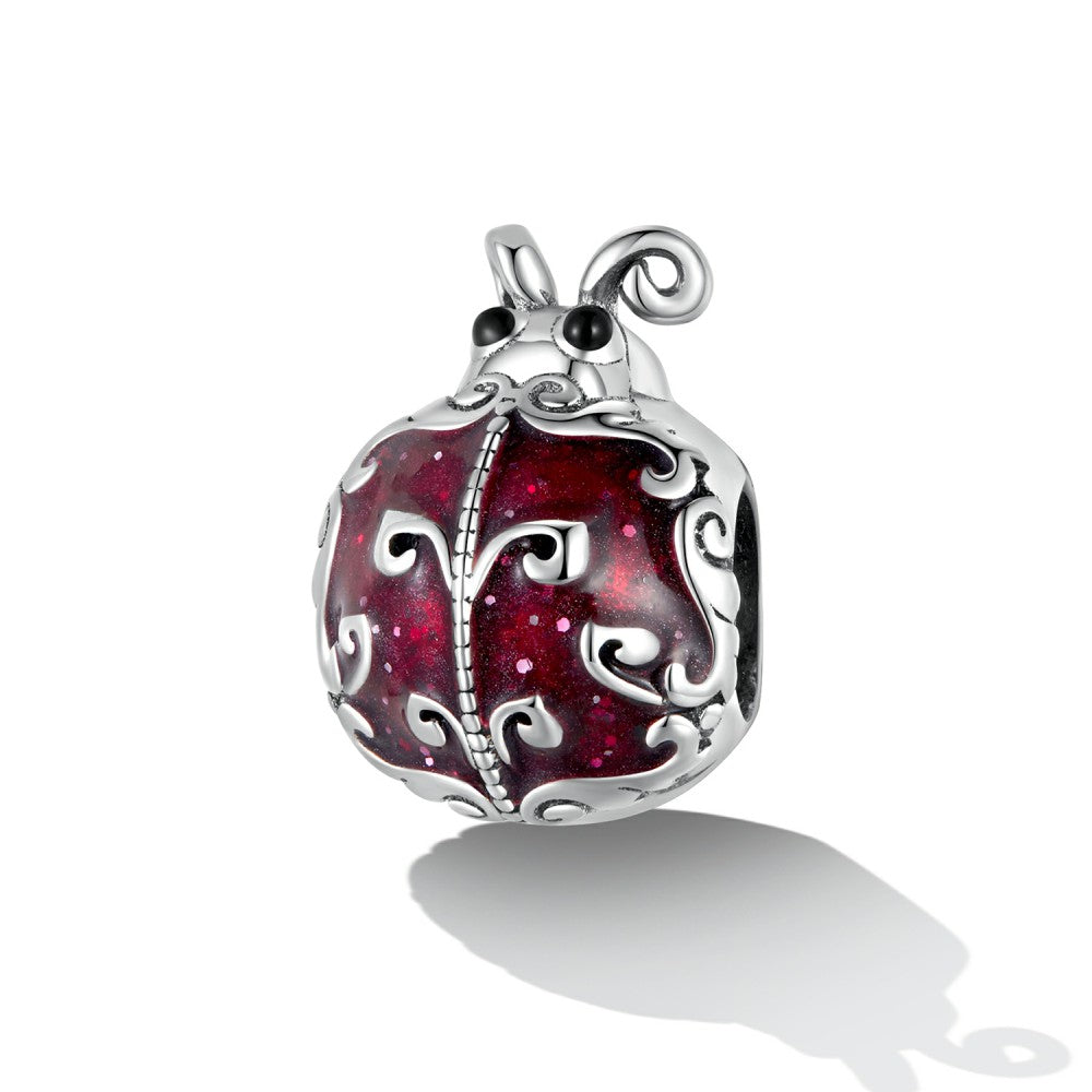 Pattern Ladybug Enamel Charm Silver