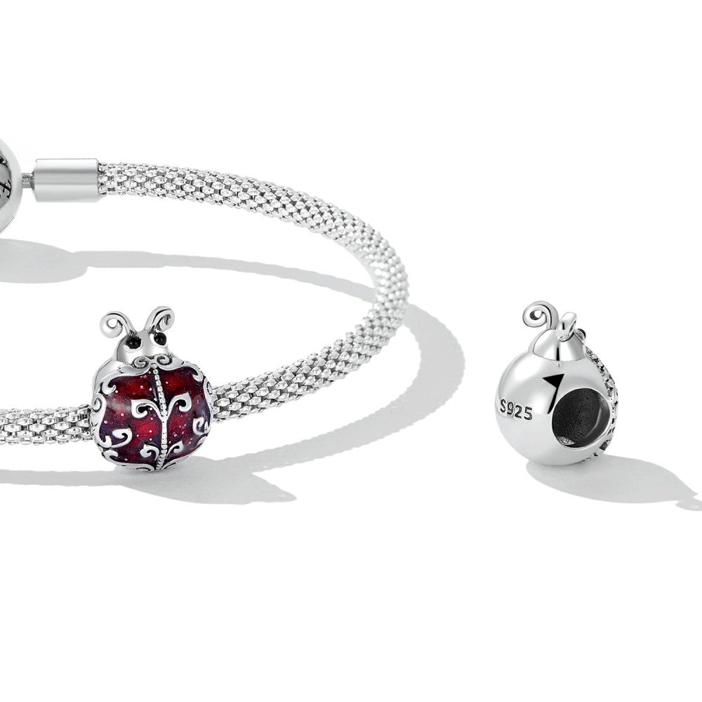 Pattern Ladybug Enamel Charm Silver