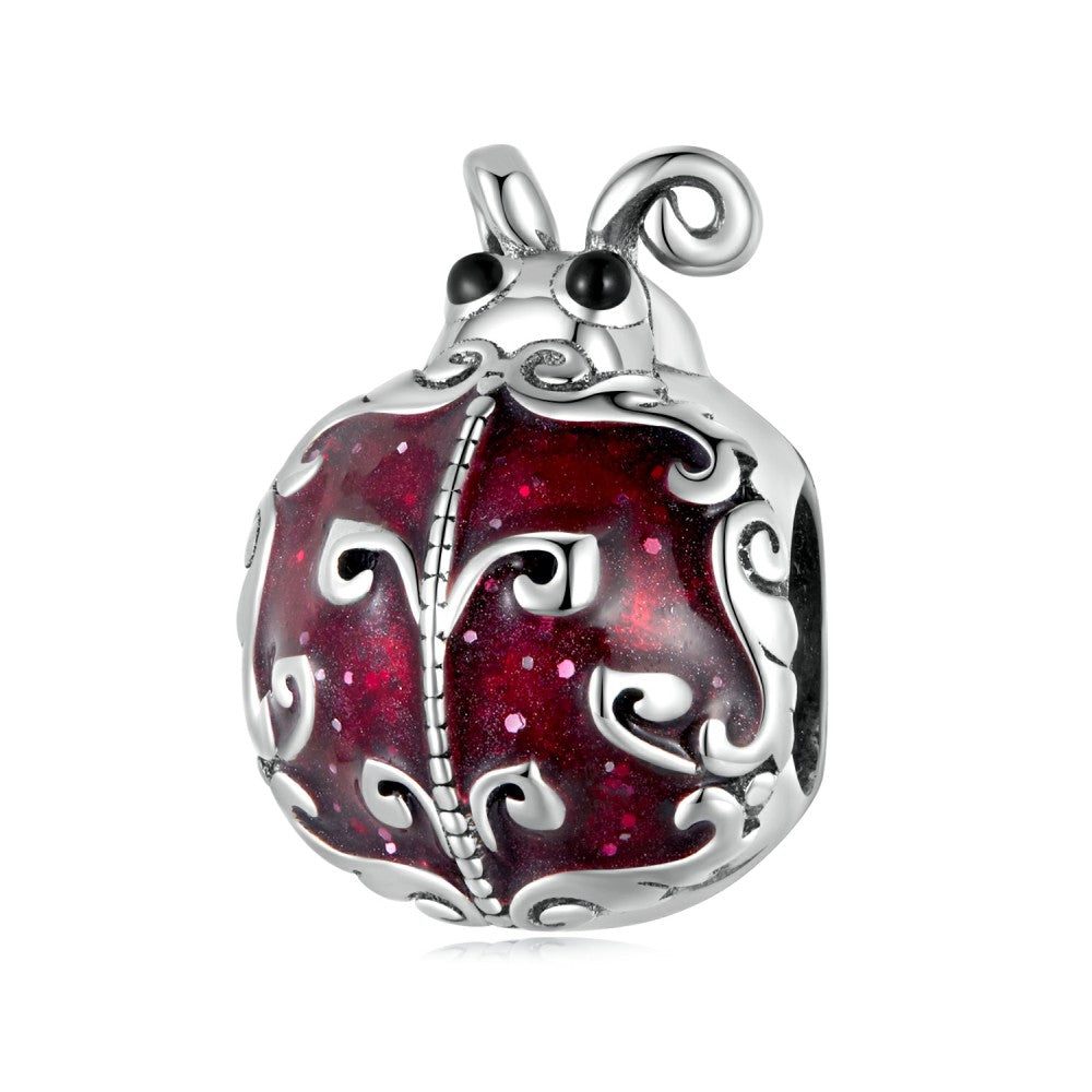 Pattern Ladybug Enamel Charm Silver
