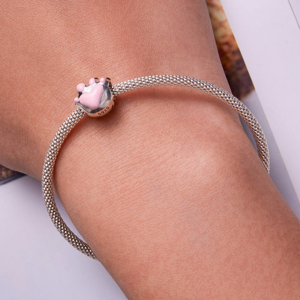 Cute Paw Prints Enamel Charm Silver Gift for Pet Lover