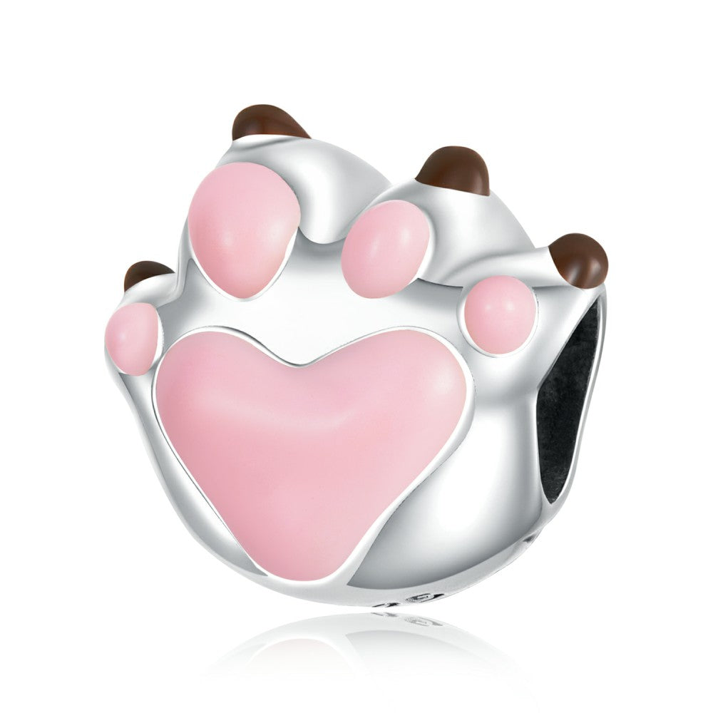 Cute Paw Prints Enamel Charm Silver Gift for Pet Lover