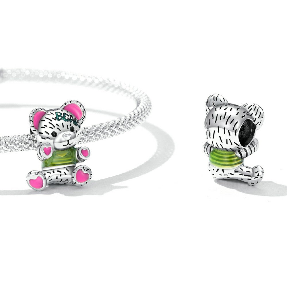 Neon Teddy Bear Doll Enamel Charm Silver