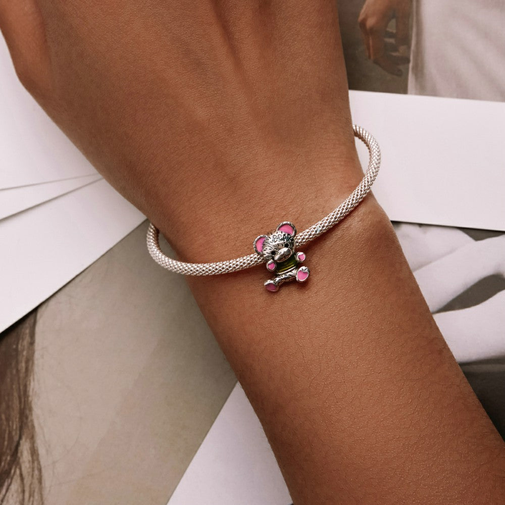 Neon Teddy Bear Doll Enamel Charm Silver
