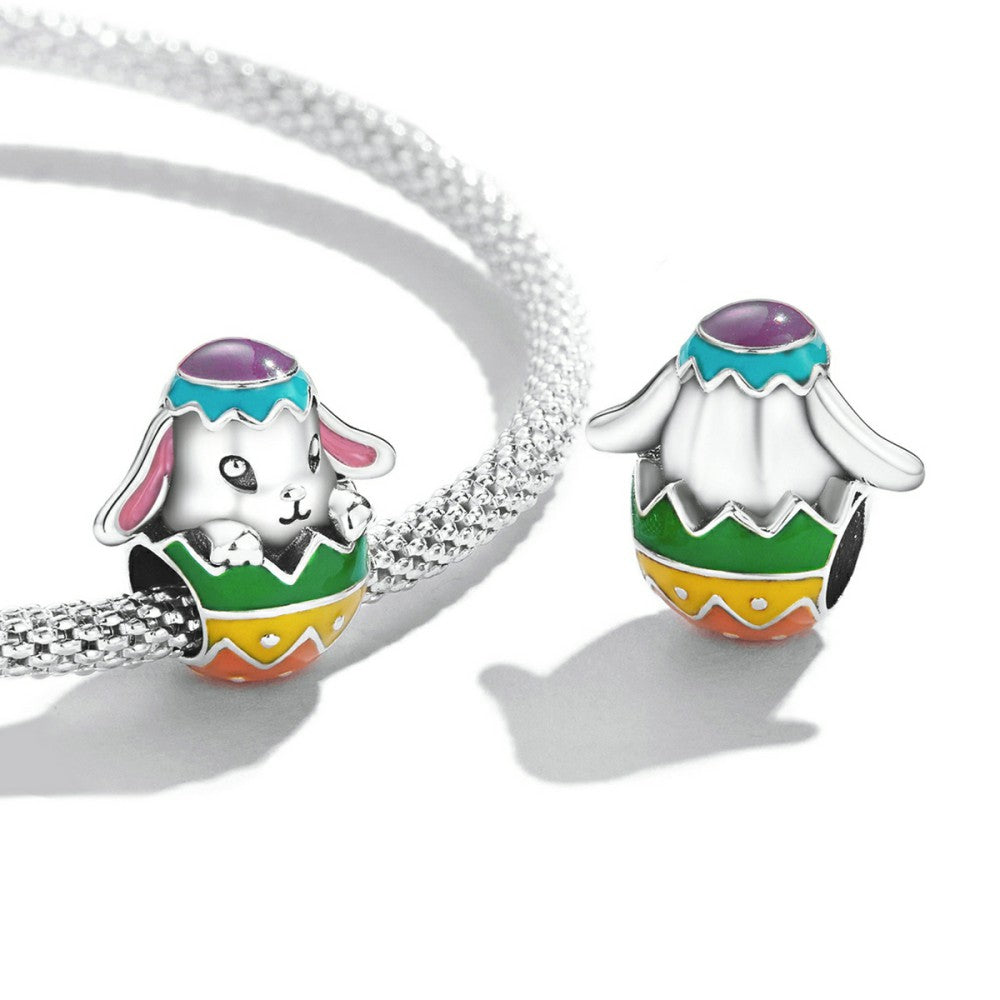 Bunny Easter Eggs Enamel Charm Silver Easter Gifts