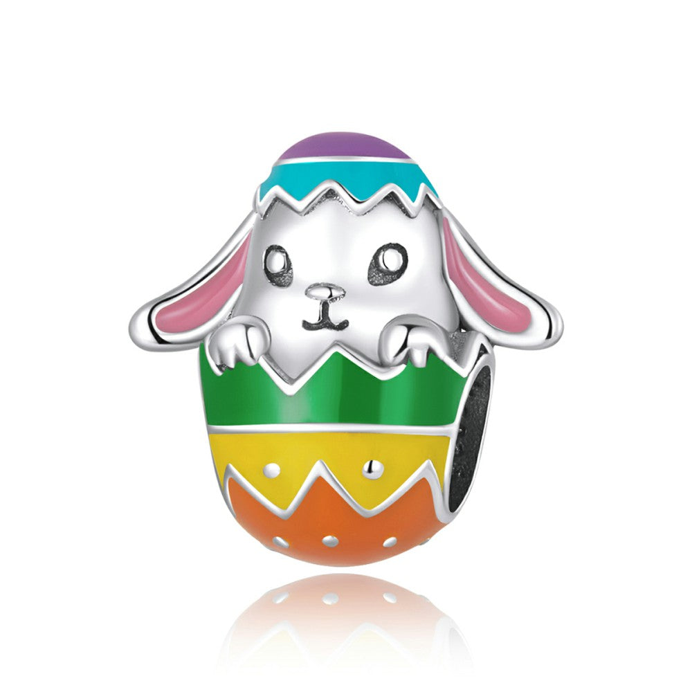 Bunny Easter Eggs Enamel Charm Silver Easter Gifts