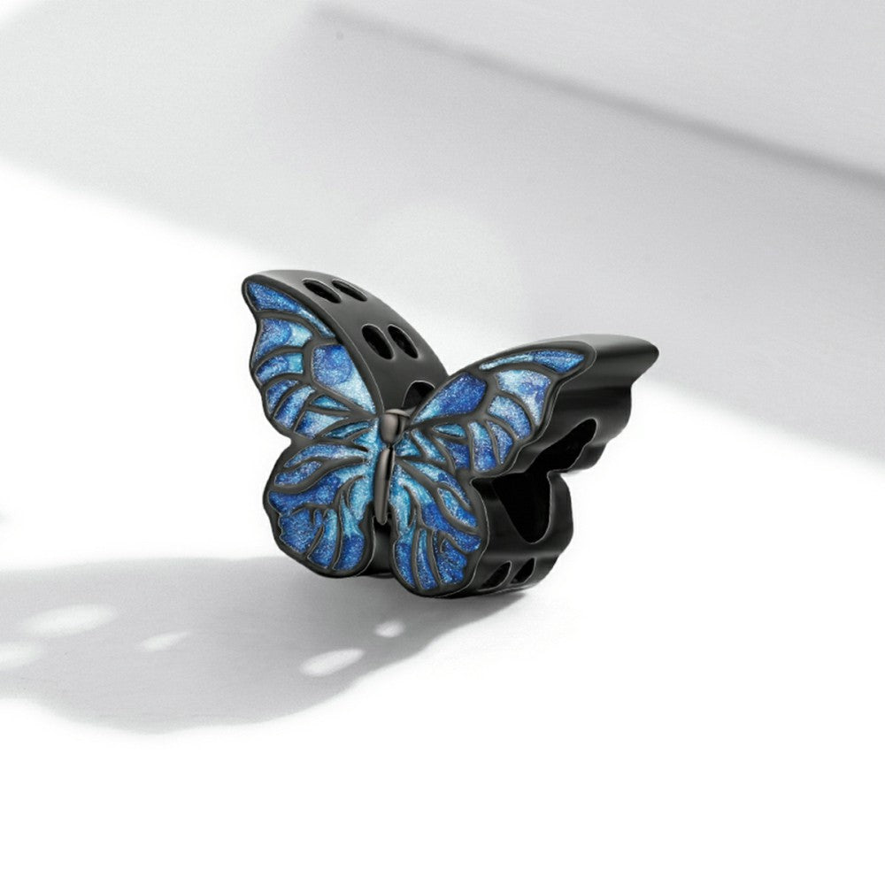 Dark Butterfly Enamel Charm Silver