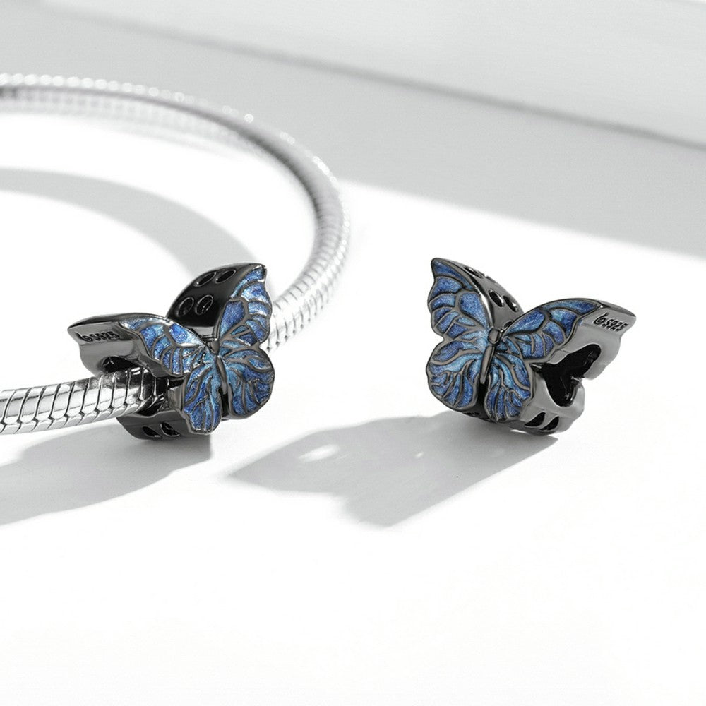 Dark Butterfly Enamel Charm Silver