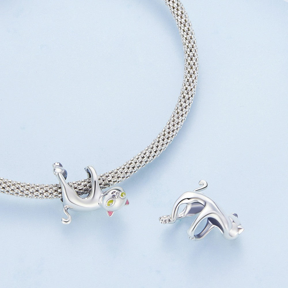 Adorable Black Cat Enamel Charm Silver Gift for Pet Lover