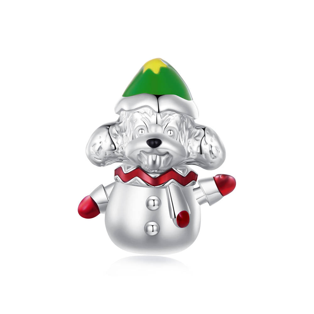 Christmas Snow Dog Enamel Charm Silver Christmas Gifts