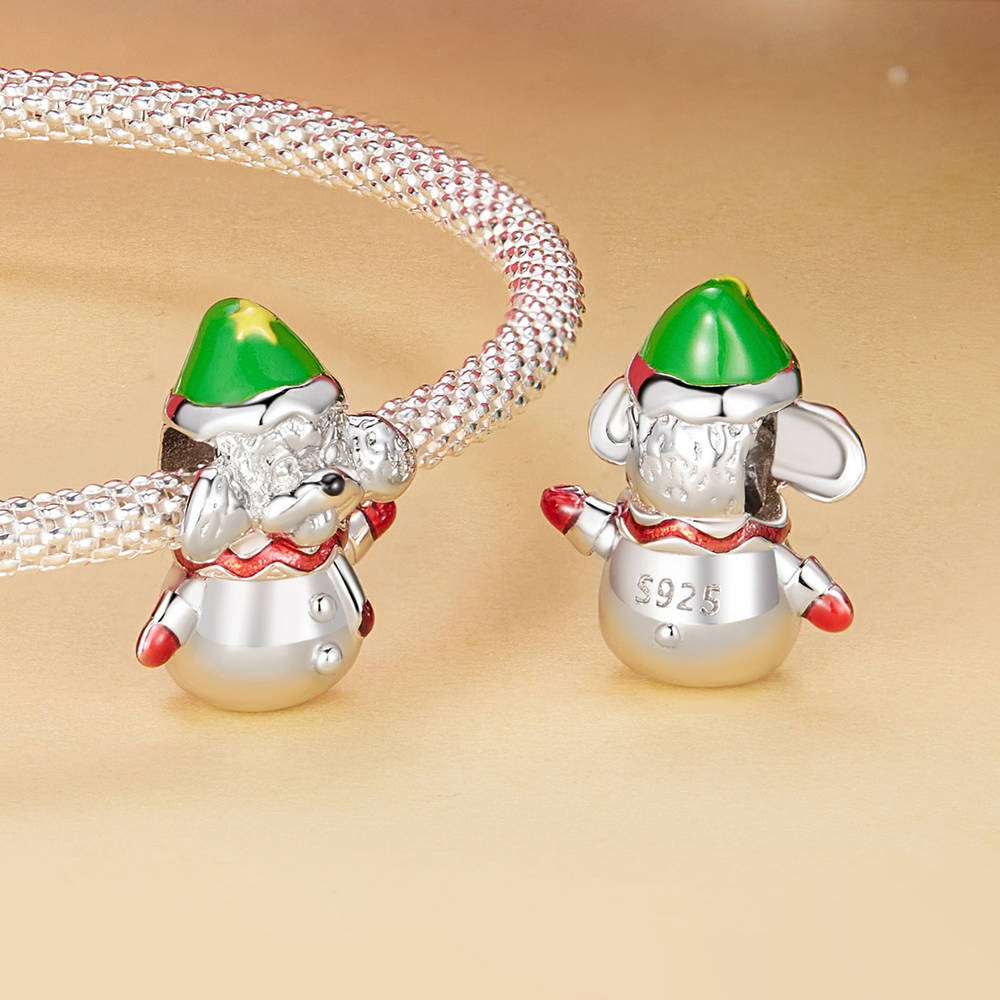 Christmas Snow Dog Enamel Charm Silver Christmas Gifts