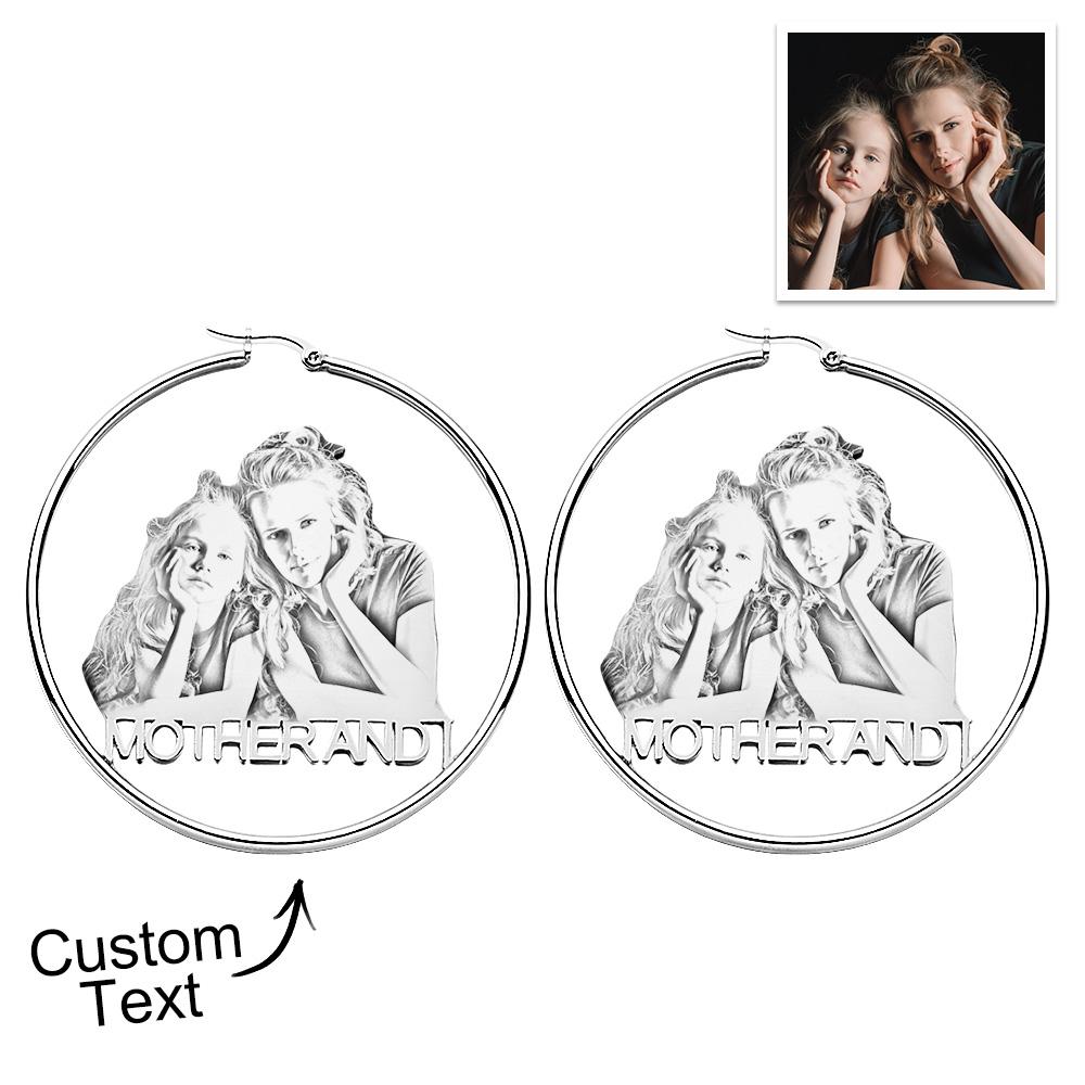 Custom Photo Engraved Hoop Earrings Exaggerate Gifts for Couple