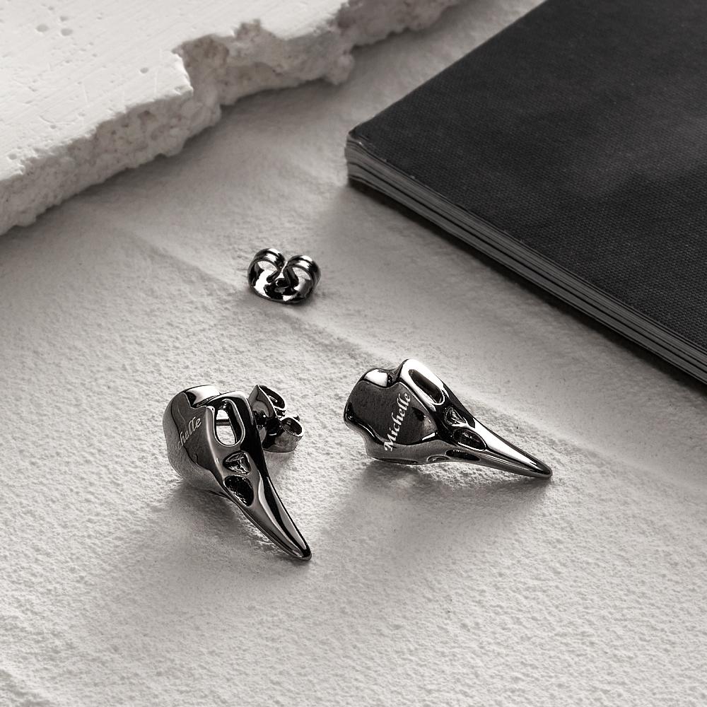Custom Engraved Black Raven Earrings Faith Punk Gothic Earrings Gifts