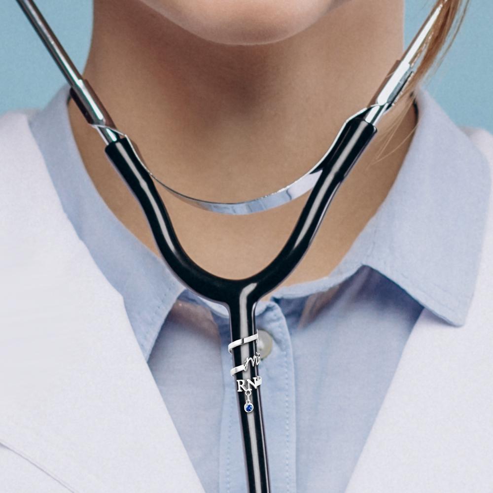 Personalized Stethoscope  Name Tag With Birth Month Flower And Birthstone For Doctor Nurse