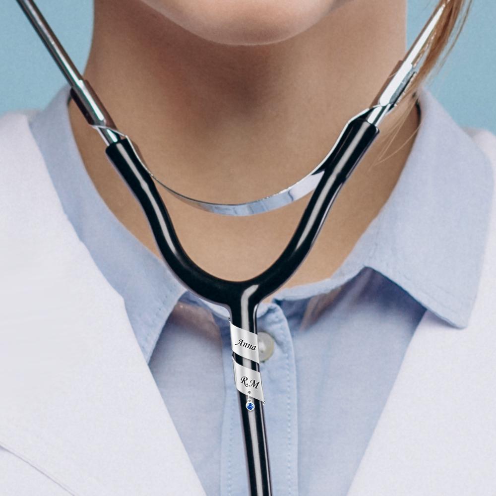Custom Stethoscope Label Charm With Birthstone Pendant ID Tag Gifts Nurse
