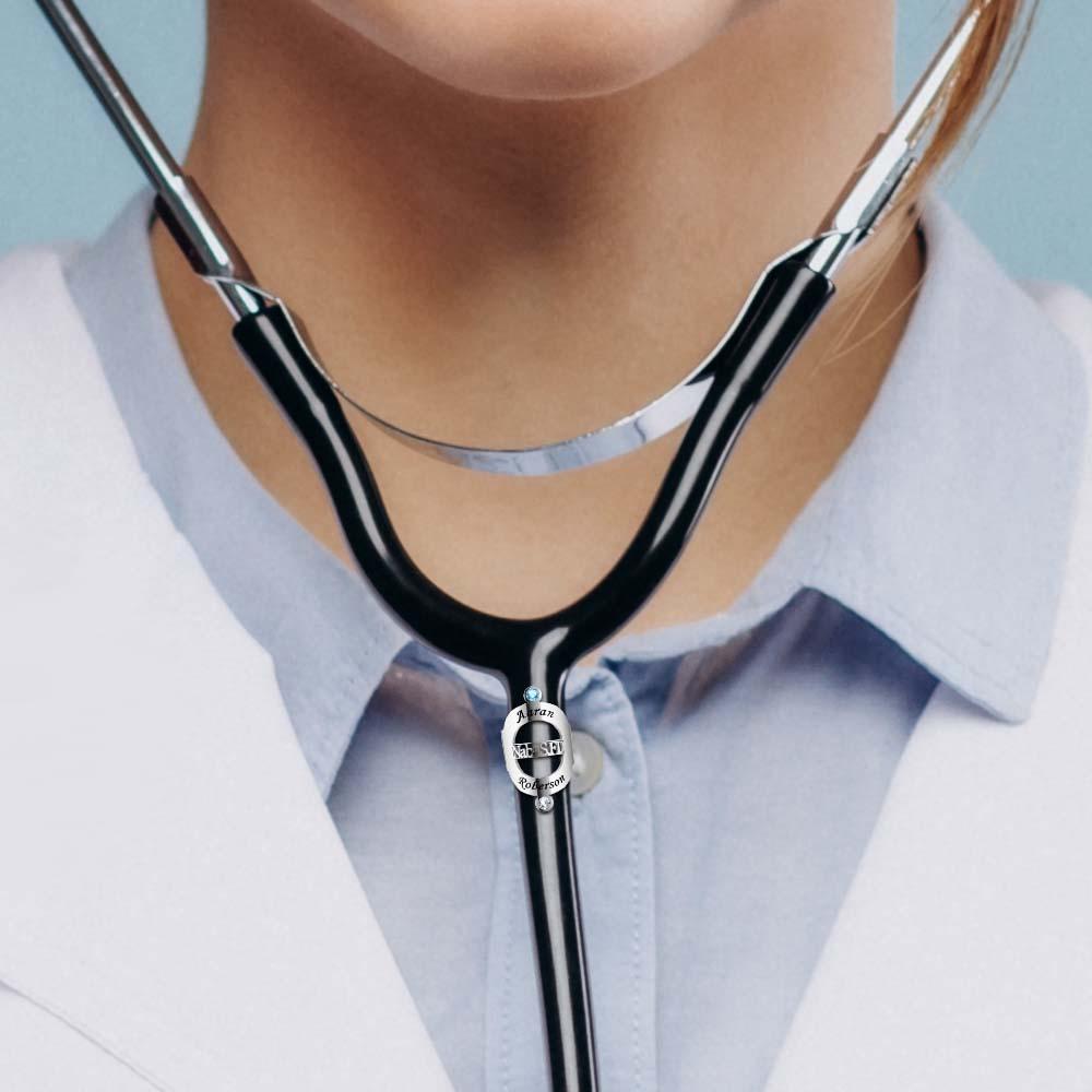 Custom Name Stethoscope ID Tag With Birthstone For Hospital Workers