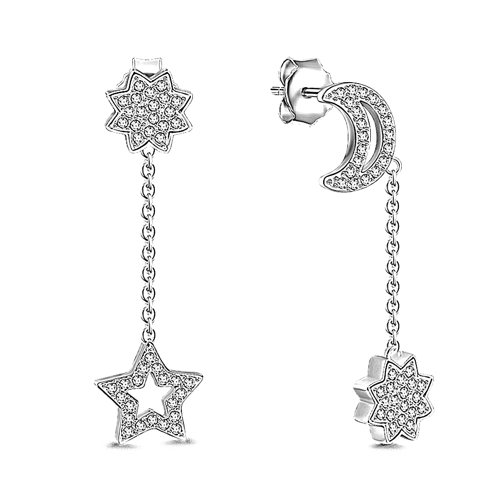 Star Alternates with Moon Earrings Silver