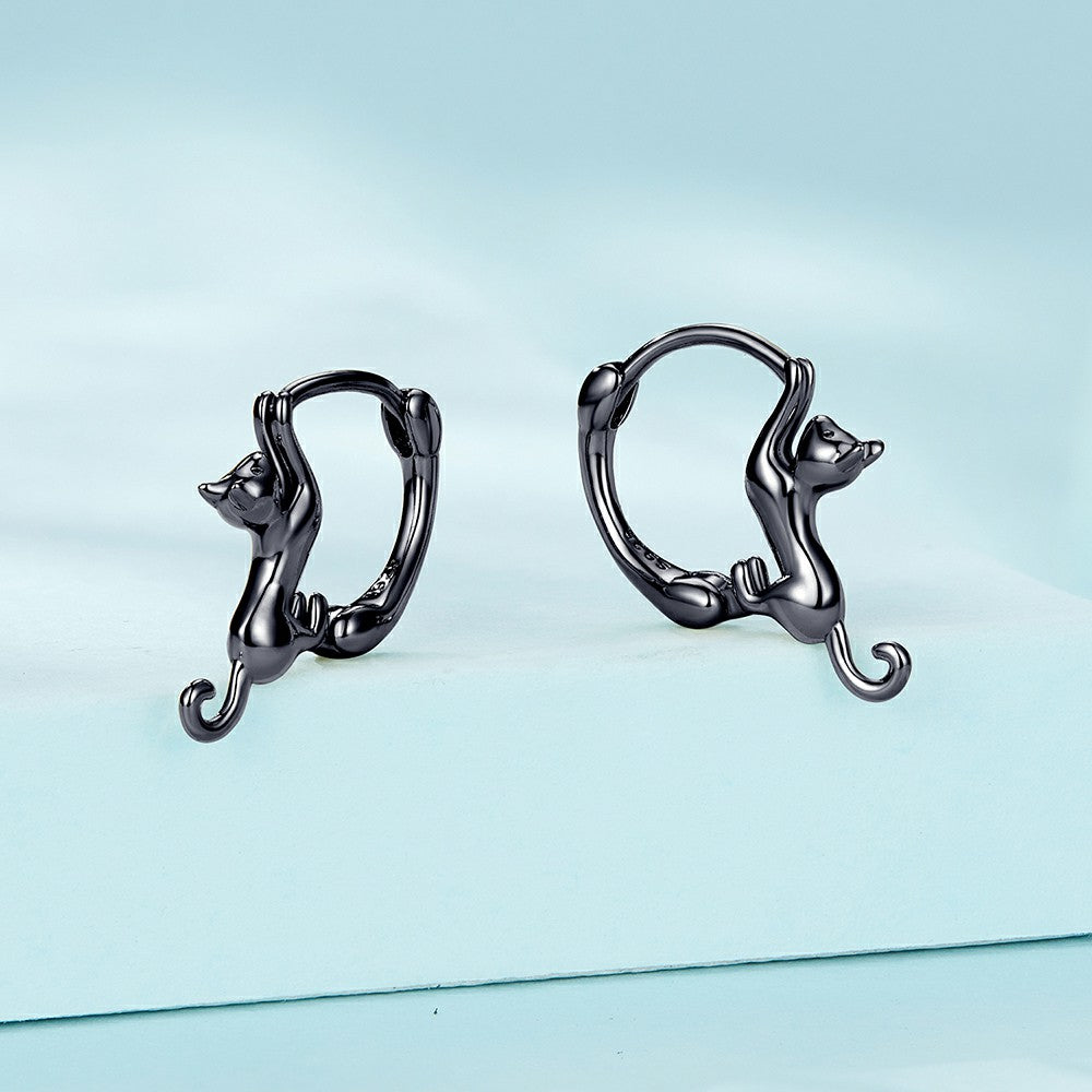 Black Kittens Earrings Silver