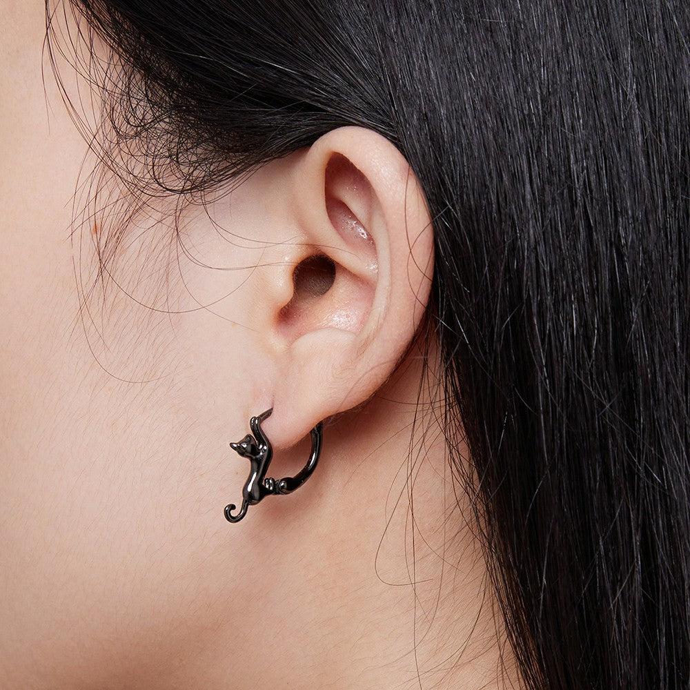Black Kittens Earrings Silver