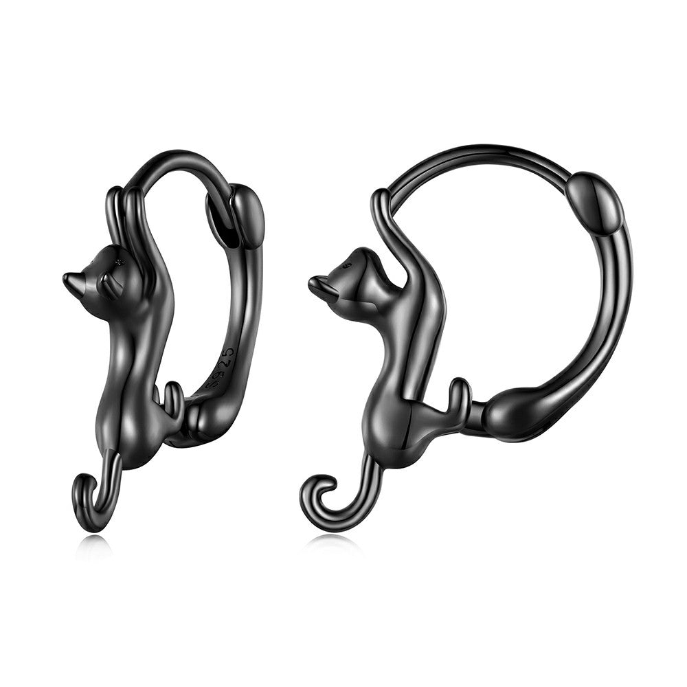 Black Kittens Earrings Silver